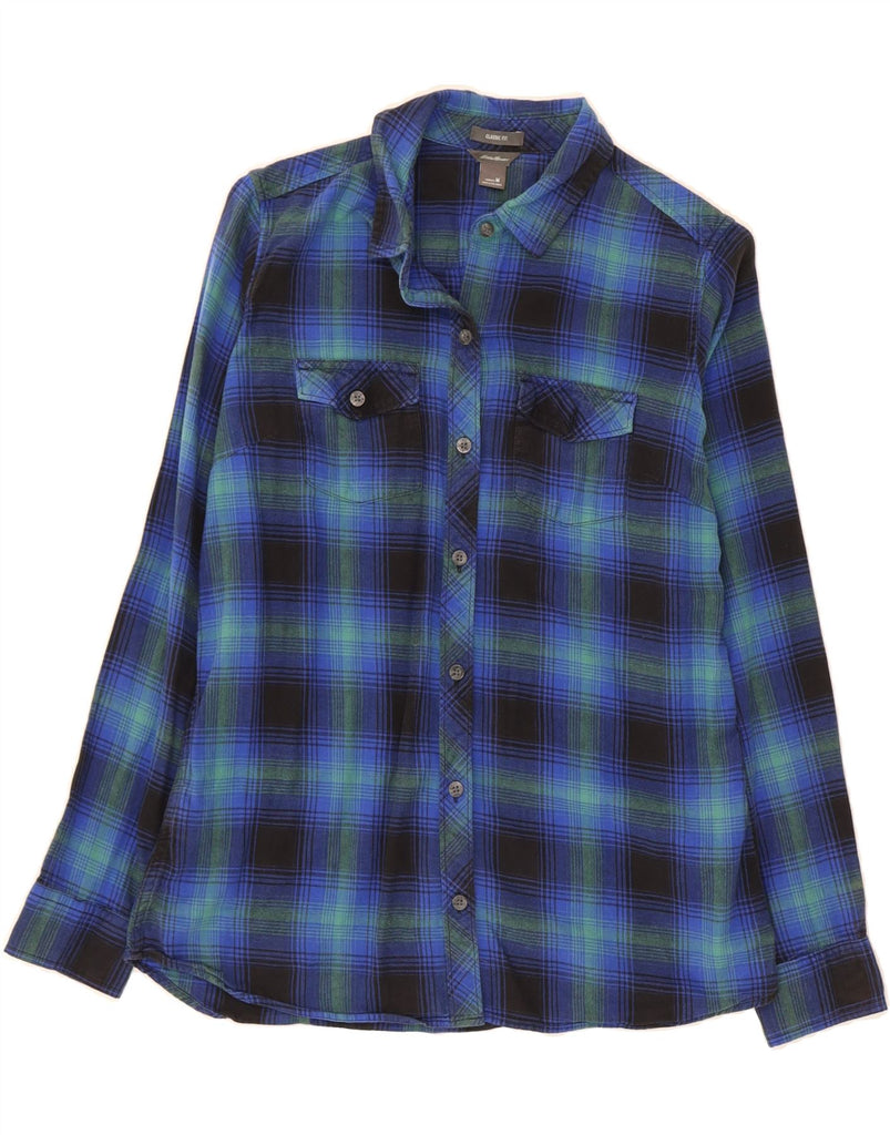 EDDIE BAUER Womens Classic Fit Flannel Shirt UK 14 Medium Blue Check Vintage Eddie Bauer and Second-Hand Eddie Bauer from Messina Hembry 