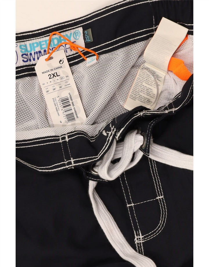 SUPERDRY Mens Graphic Swimming Shorts 2XL  Navy Blue Colourblock Polyester