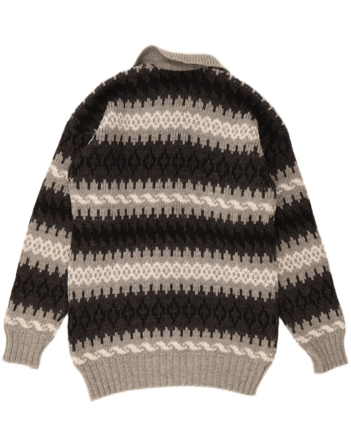 Vintage Mens Polo Neck Jumper Sweater Large Grey Geometric