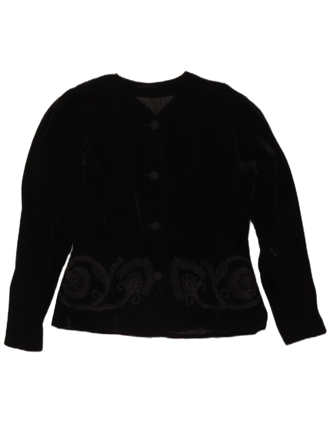 Vintage Womens 4 Button Velvet Blazer Jacket UK 14 Medium Black Floral