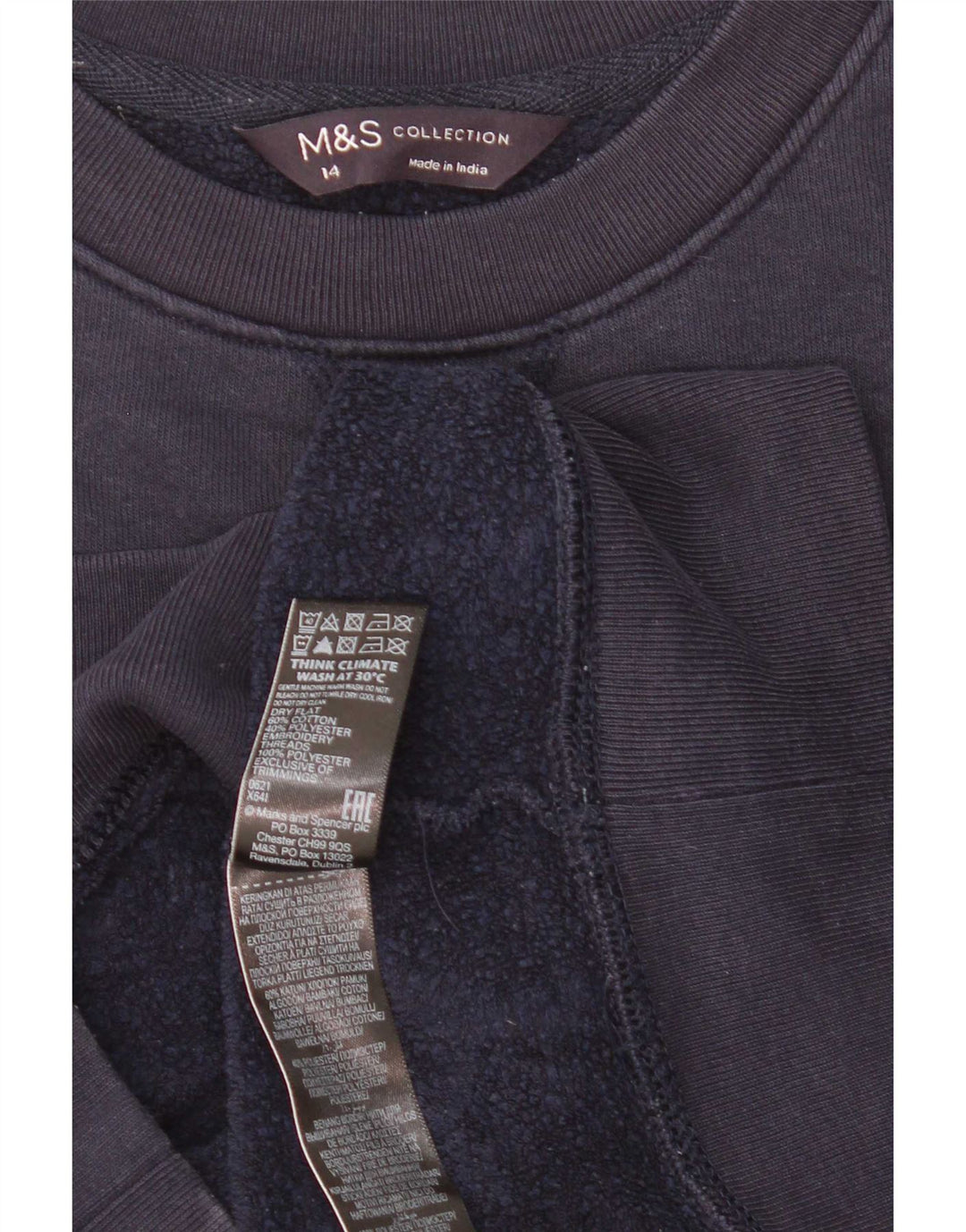 Marks & Spencer Womens Graphic Sweatshirt Jumper UK 14 Large Navy Blue