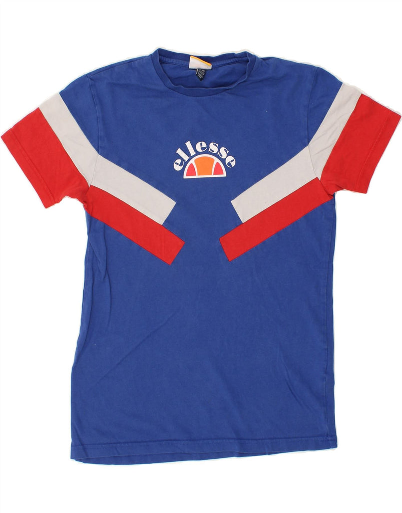 ELLESSE Mens Graphic T-Shirt Top XS Blue Colourblock Cotton Vintage Ellesse and Second-Hand Ellesse from Messina Hembry 