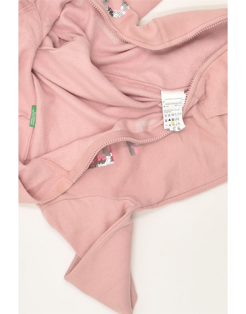 BENETTON Girls Graphic Zip Hoodie Sweater 7-8 Years Medium  Pink Cotton | Vintage Benetton | Thrift | Second-Hand Benetton | Used Clothing | Messina Hembry 