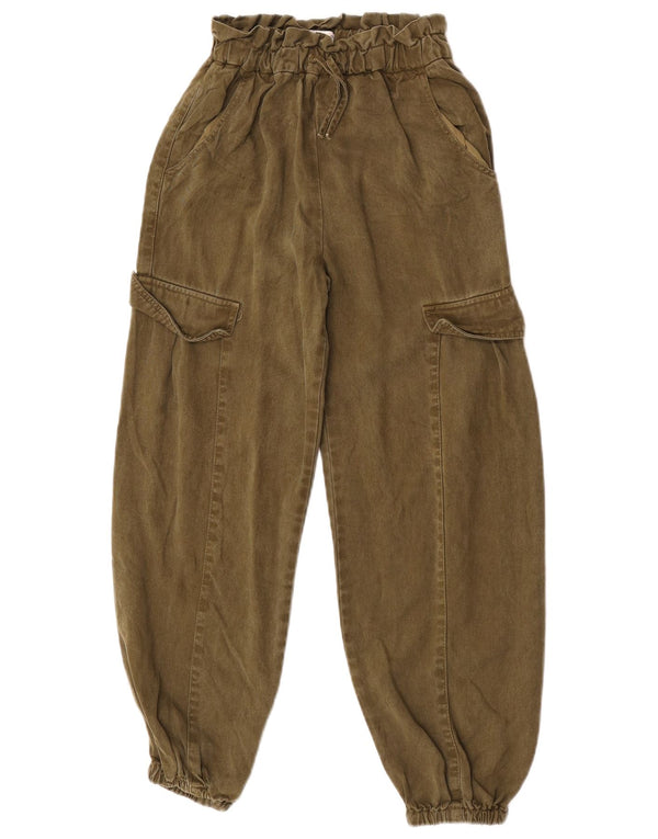 Zara Girls High Waist Joggers Cargo Trousers 11-12 Years W24 L25 Khaki