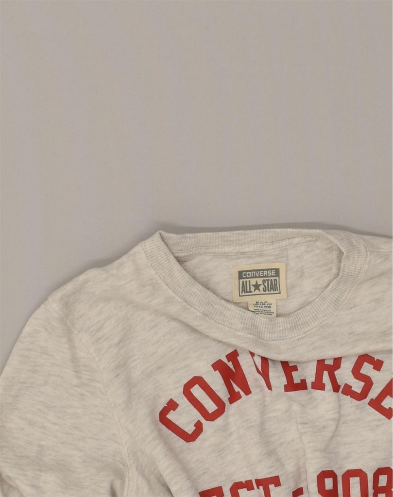 CONVERSE Boys Graphic Sweatshirt Jumper 10-11 Years Medium Grey Cotton | Vintage Converse | Thrift | Second-Hand Converse | Used Clothing | Messina Hembry 