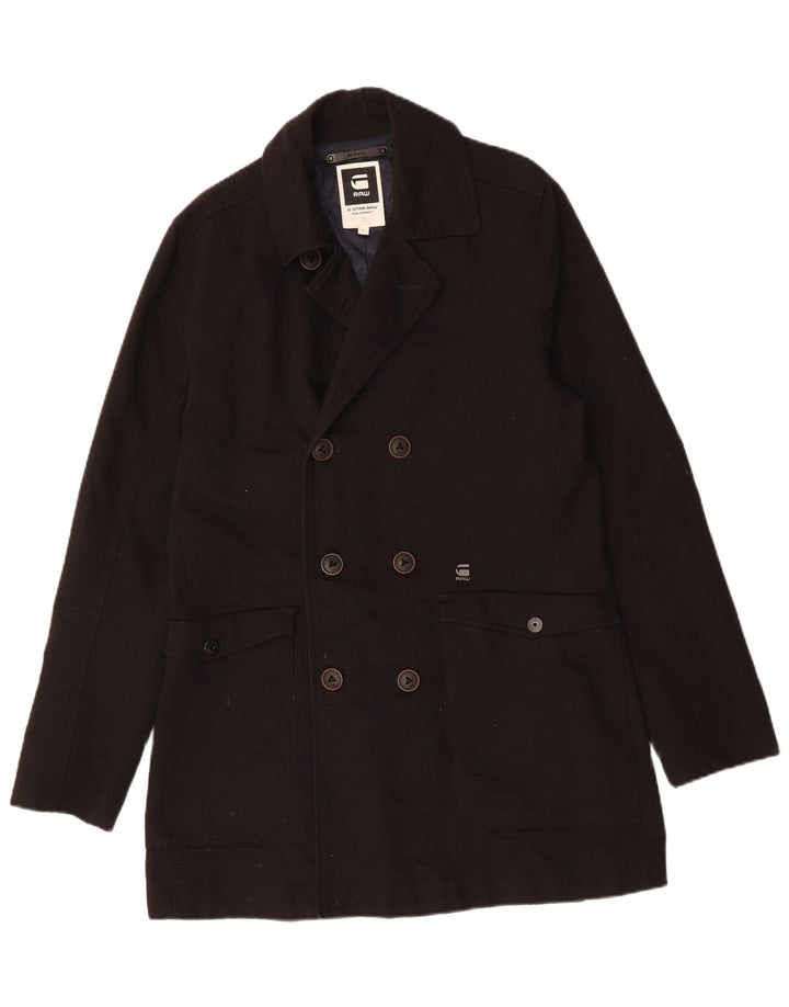 G-Star Mens Double Breasted Coat UK 40 Large Black Cotton