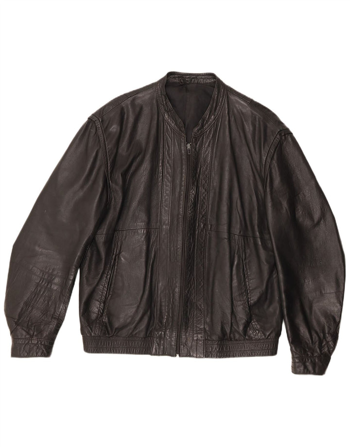 Vintage Mens Leather Jacket IT 46 Small Black Leather