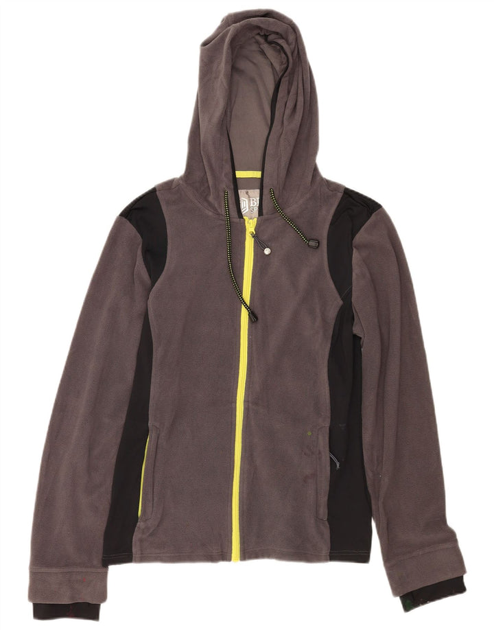 BKE Womens Hooded Fleece Jacket UK 14 Medium Grey Colourblock Polyester