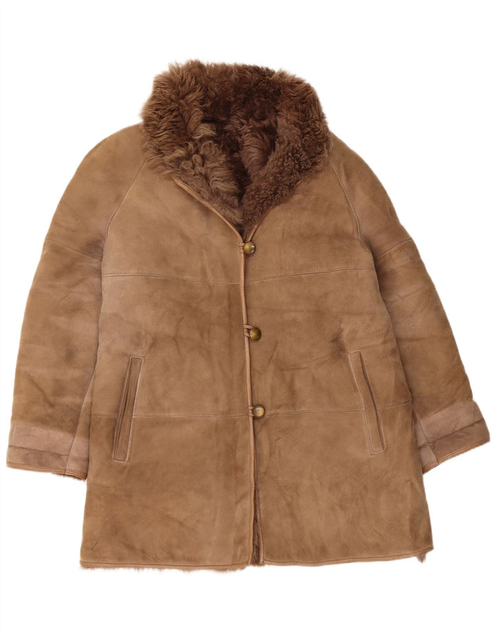 Vintage Womens Shearling Coat EU 42 Large Beige Shearling
