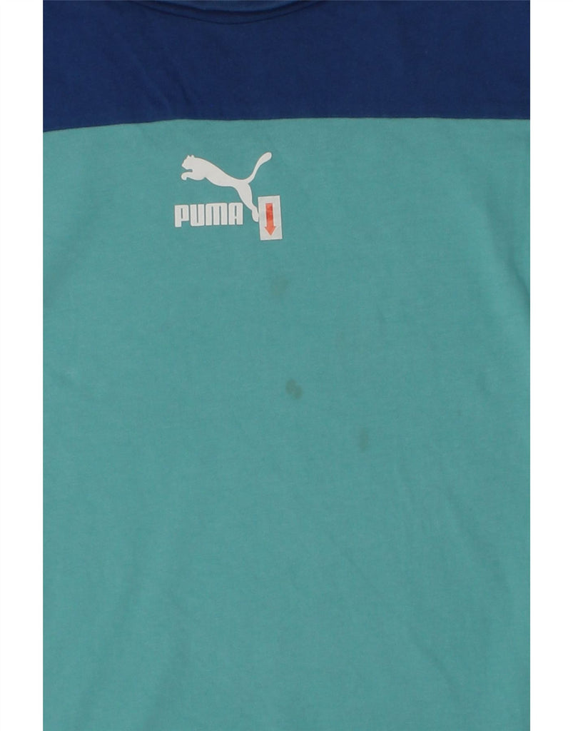 PUMA Boys T-Shirt Top 11-12 Years Blue Colourblock Cotton | Vintage Puma | Thrift | Second-Hand Puma | Used Clothing | Messina Hembry 