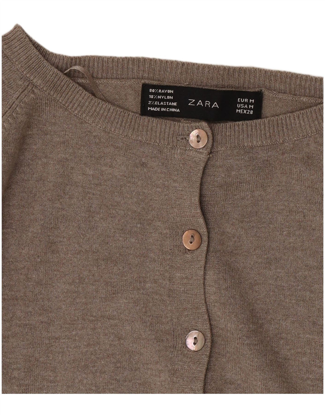 Zara Womens 3/4 Sleeve Cardigan Sweater UK 12 Medium Brown Rayon