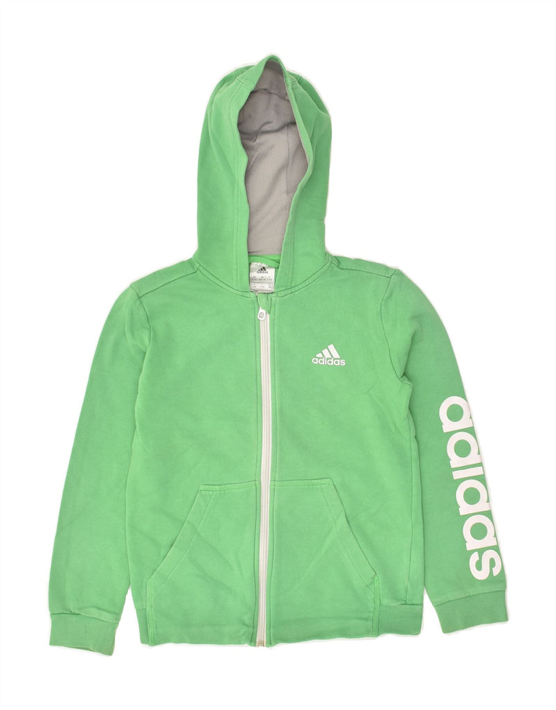 ADIDAS Boys Graphic Zip Hoodie Sweater 9-10 Years Green Cotton | Vintage Adidas | Thrift | Second-Hand Adidas | Used Clothing | Messina Hembry 