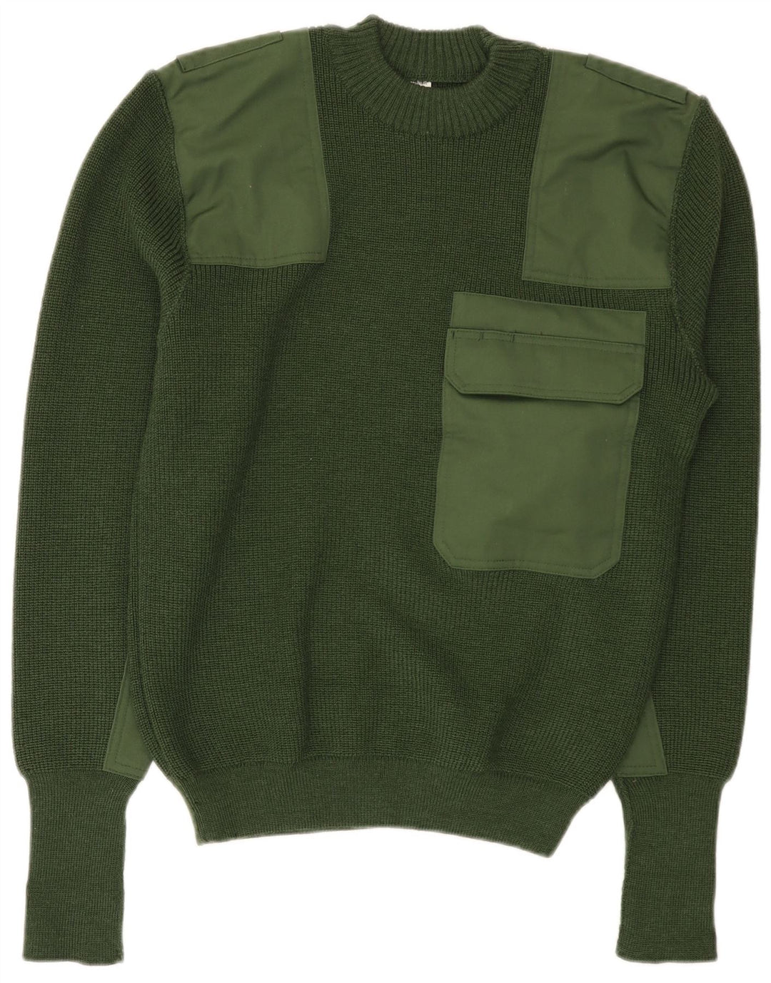 Halfen Mens Crew Neck Jumper Sweater IT 48 Medium Green Colourblock Wool