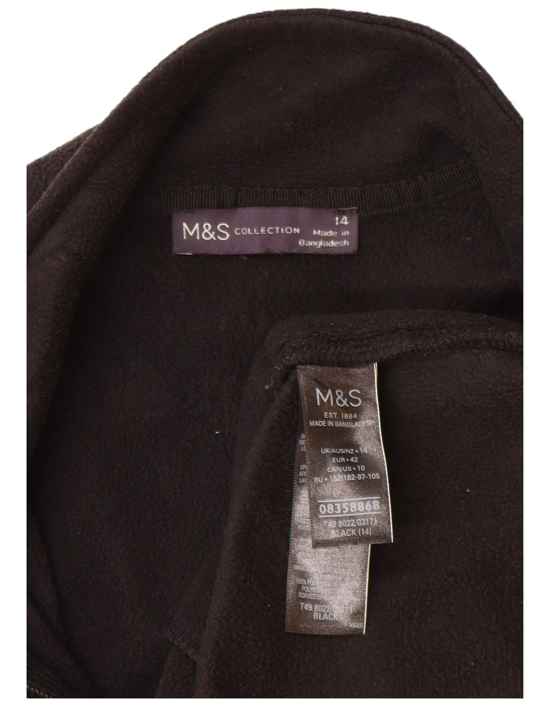 Marks & Spencer Womens Fleece Jacket UK 14 Large Black Polyester