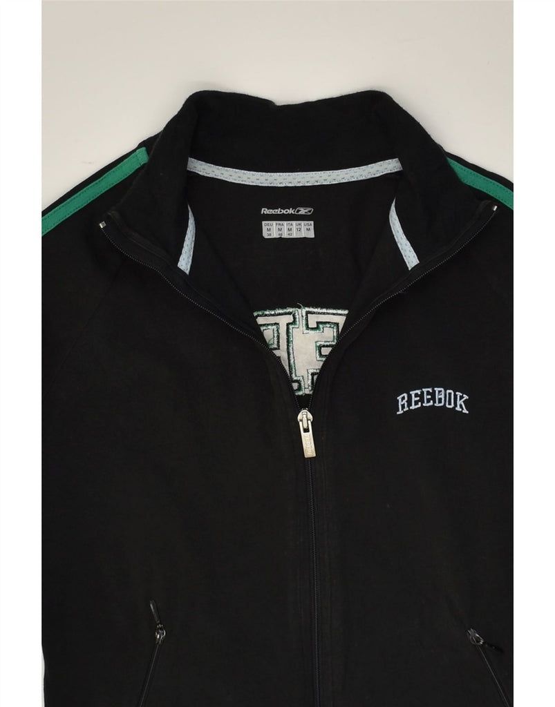 REEBOK Womens Graphic Tracksuit Top Jacket UK 12 Medium Black Cotton | Vintage Reebok | Thrift | Second-Hand Reebok | Used Clothing | Messina Hembry 