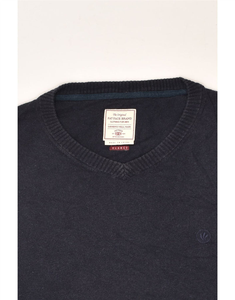 FAT FACE Mens V-Neck Jumper Sweater XL Navy Blue Cotton | Vintage Fat Face | Thrift | Second-Hand Fat Face | Used Clothing | Messina Hembry 