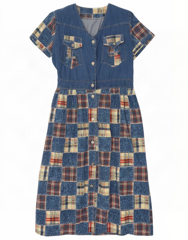 Vintage Womens Denim Dress UK 14 Medium Blue Patchwork