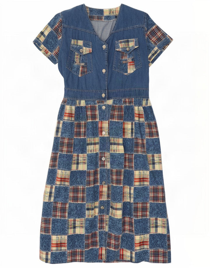 Vintage Womens Denim Dress UK 14 Medium Blue Patchwork