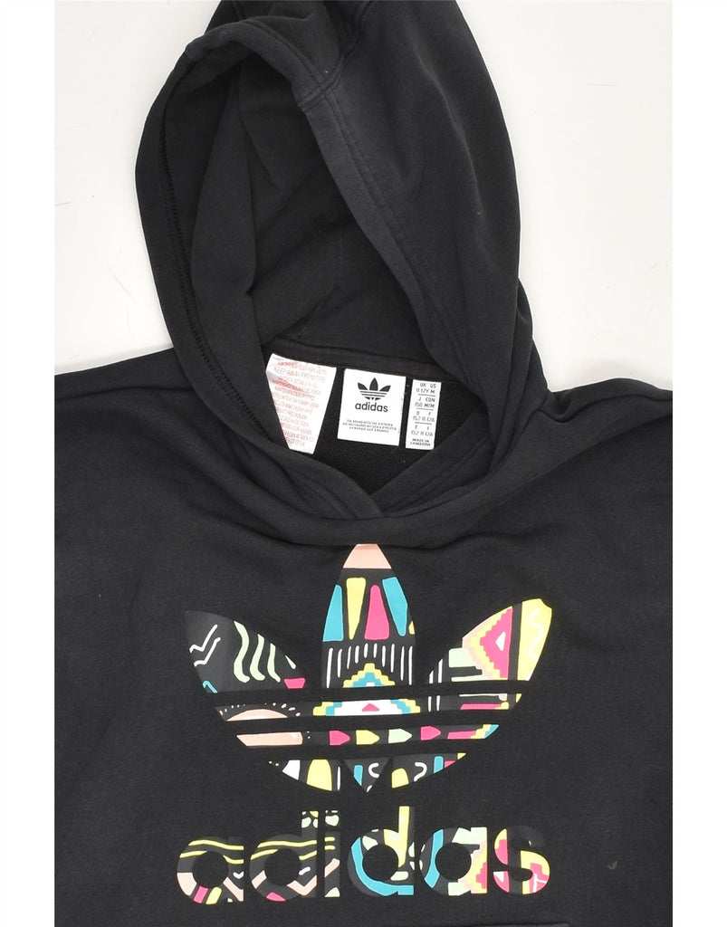 ADIDAS Girls Graphic Hoodie Jumper 11-12 Years Black Cotton | Vintage Adidas | Thrift | Second-Hand Adidas | Used Clothing | Messina Hembry 