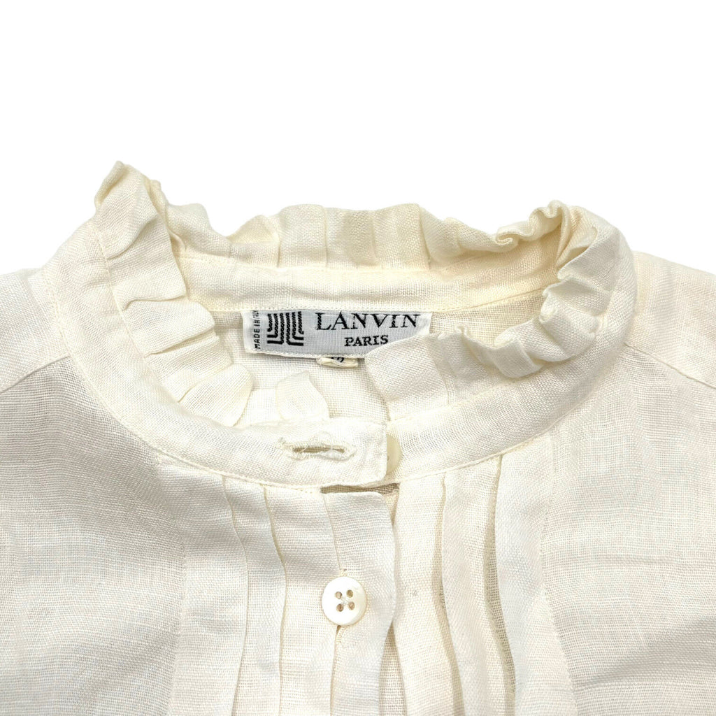 Lanvin Womens White Short Sleeve Ruffle Collar Blouse | Vintage Designer Shirt | Vintage Messina Hembry | Thrift | Second-Hand Messina Hembry | Used Clothing | Messina Hembry 