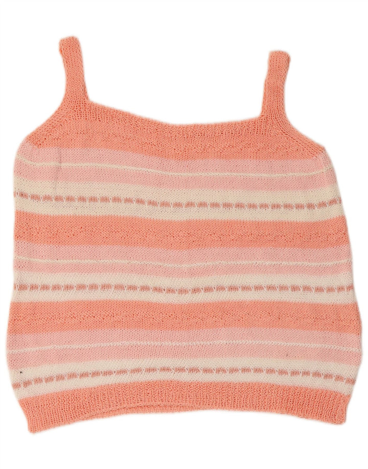 VINTAGE Womens Crop Knit Cami Top UK 12 Medium Pink Striped