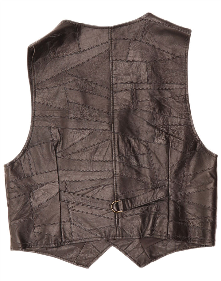 VINTAGE Mens Leather Waistcoat Medium Black