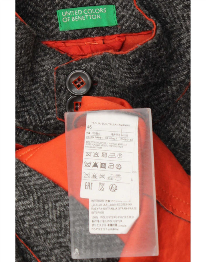 Benetton Mens Utility Jacket IT 46 Small Grey Herringbone Polyester