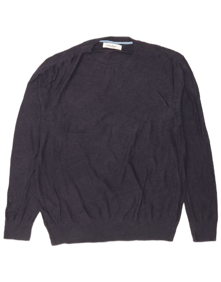 Calvin Klein Mens Crew Neck Jumper Sweater Large Navy Blue Cotton