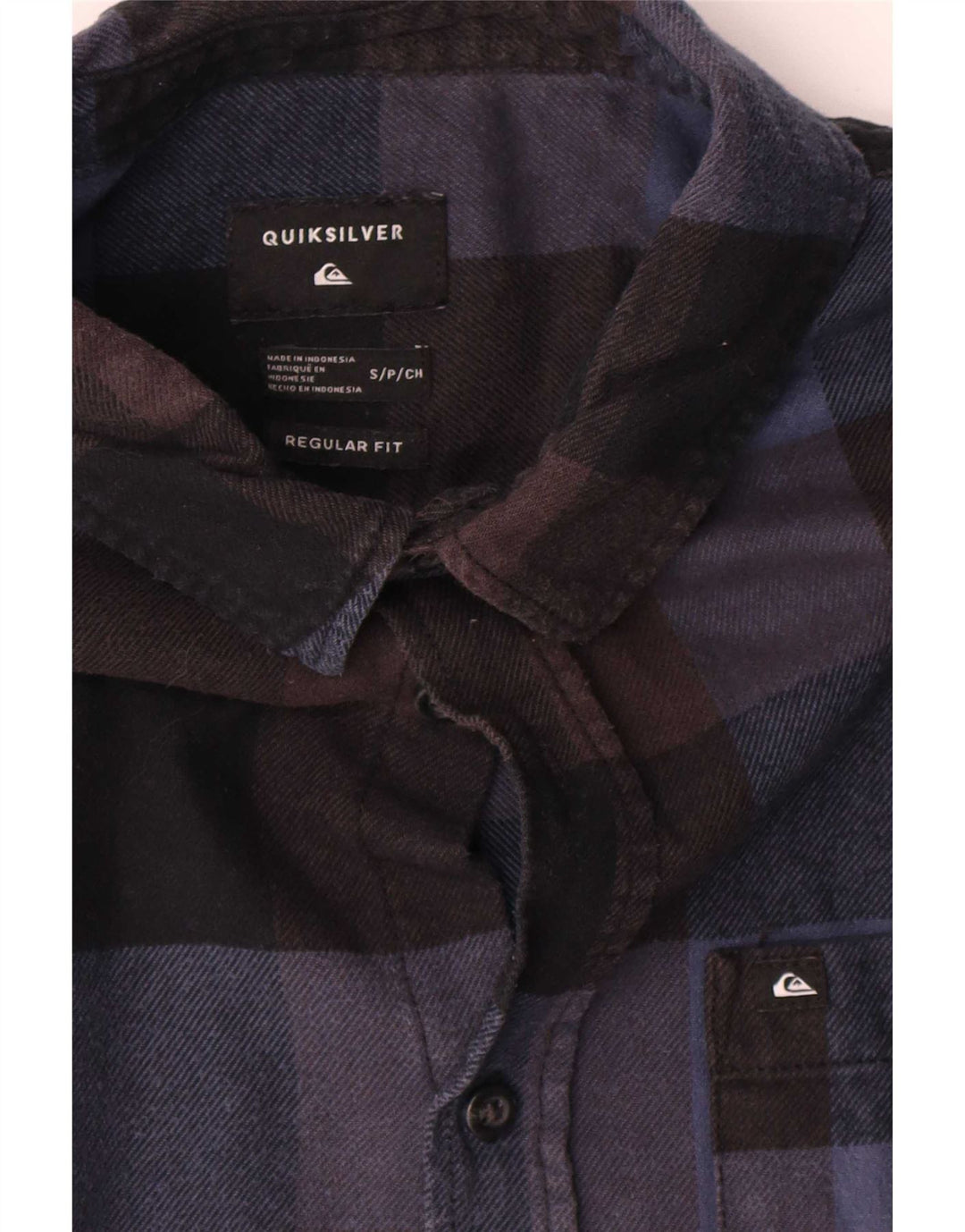 Quiksilver Mens Regular Fit Flannel Shirt Small Navy Blue Gingham Cotton