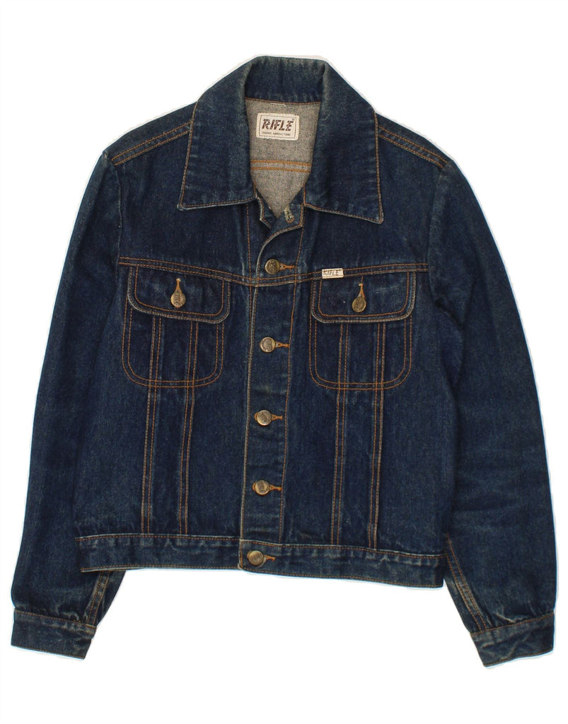 RIFLE Girls Graphic Denim Jacket 10-11 Years Navy Blue Cotton Vintage Rifle and Second-Hand Rifle from Messina Hembry 