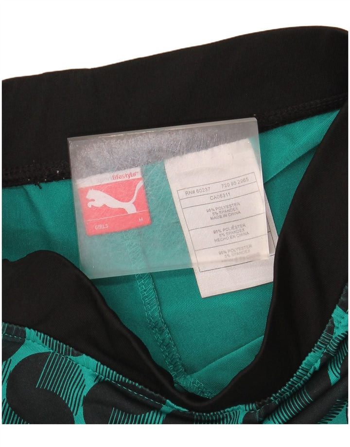Puma Girls Leggings 9-10 Years Medium Green Geometric Polyester
