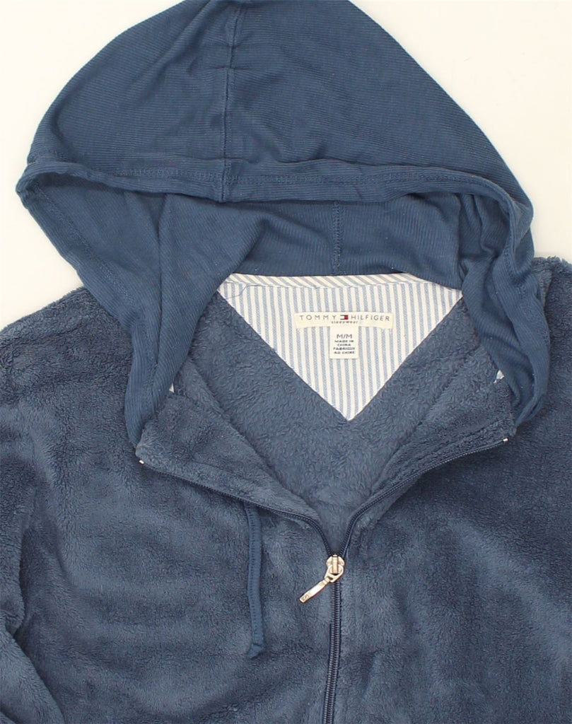 TOMMY HILFIGER Womens Hooded Fleece Jacket UK 12 Medium Blue Polyester | Vintage Tommy Hilfiger | Thrift | Second-Hand Tommy Hilfiger | Used Clothing | Messina Hembry 