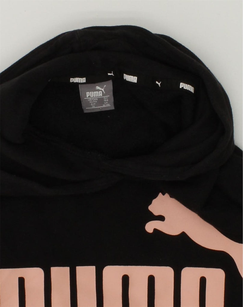 PUMA Girls Crop Graphic Hoodie Jumper 13-14 Years Black Cotton | Vintage Puma | Thrift | Second-Hand Puma | Used Clothing | Messina Hembry 