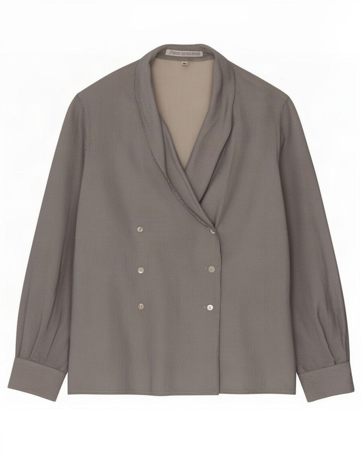 Vintage Womens Shirt Blouse IT 42 Medium Grey Pinstripe Silk