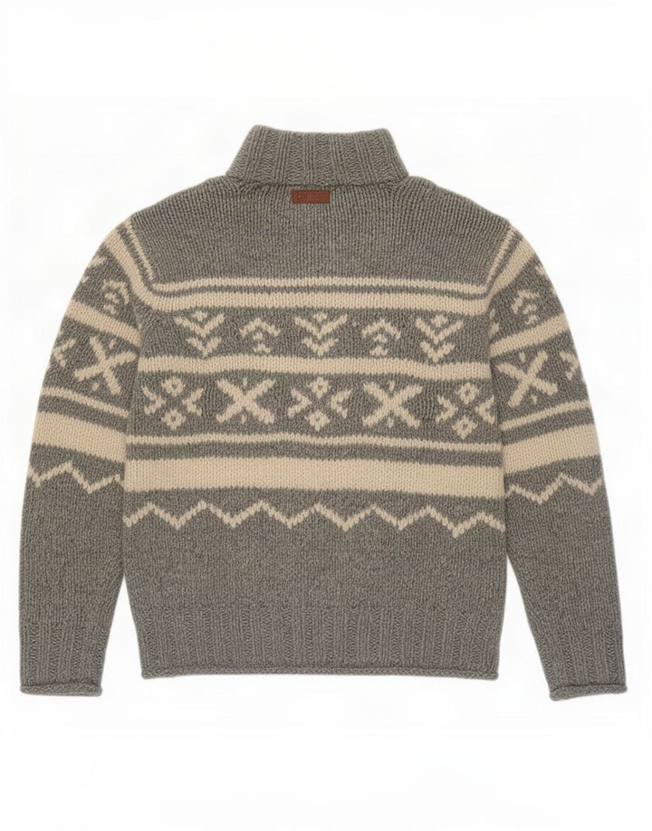 Marlboro Classics Mens Zip Neck Jumper Sweater Large Grey Fair Isle Wool