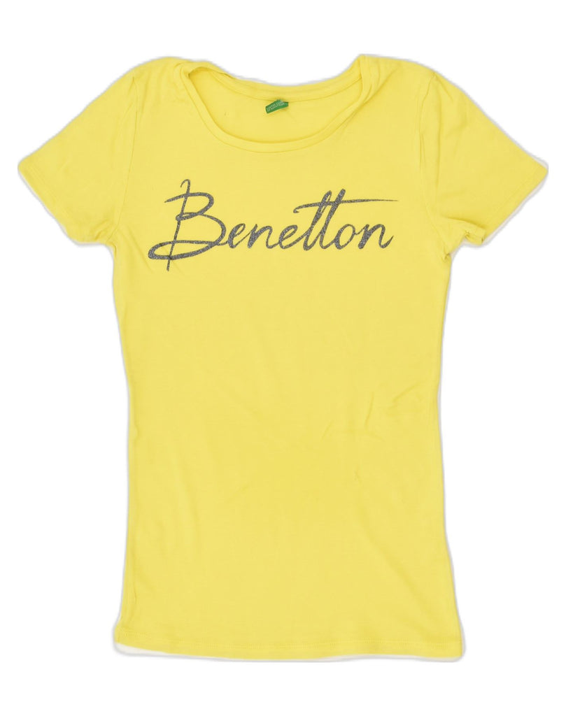 BENETTON Girls Graphic T-Shirt Top 6-7 Years Yellow Cotton | Vintage Benetton | Thrift | Second-Hand Benetton | Used Clothing | Messina Hembry 