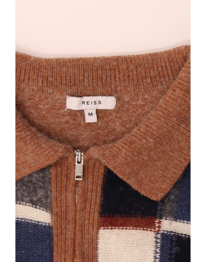 Reiss Womens Zip Neck Jumper Sweater UK 14 Medium Brown Geometric