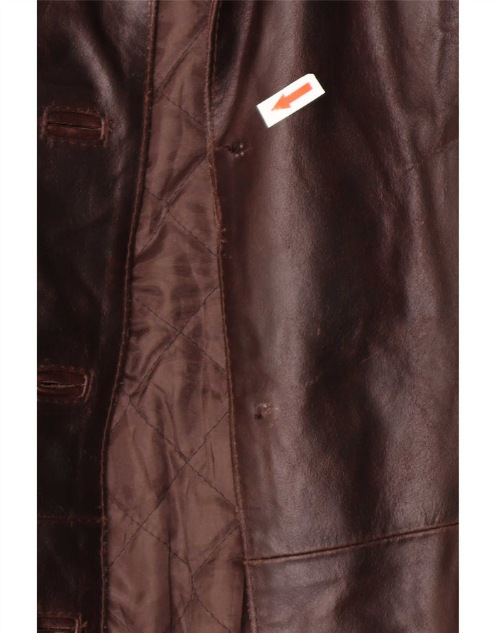 Vintage Womens Leather Coat UK 12 Medium Brown
