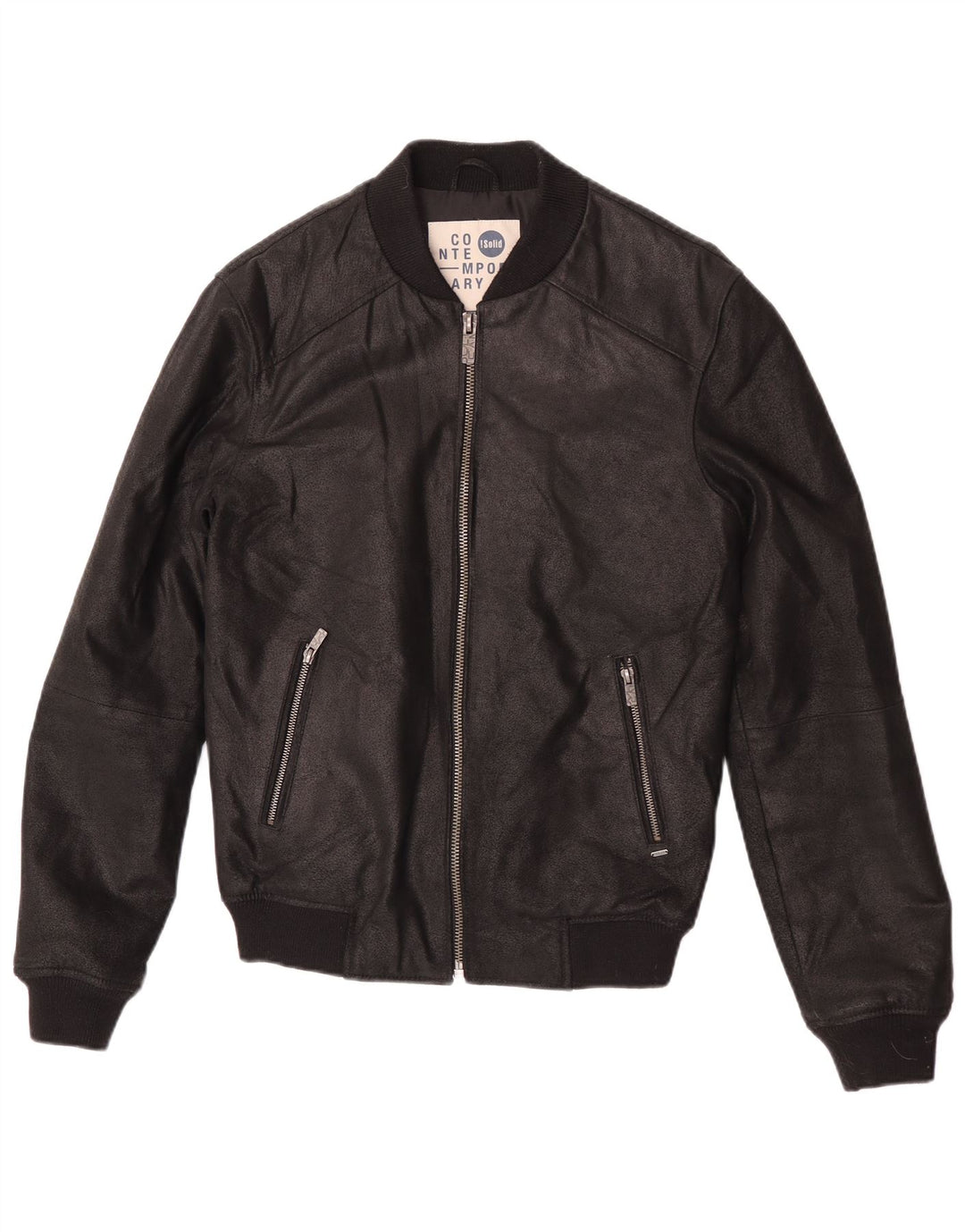 Contemporary Mens Leather Jacket UK 36 Small Black Leather