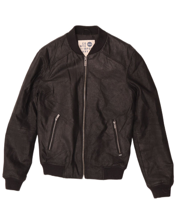 Contemporary Mens Leather Jacket UK 36 Small Black Leather