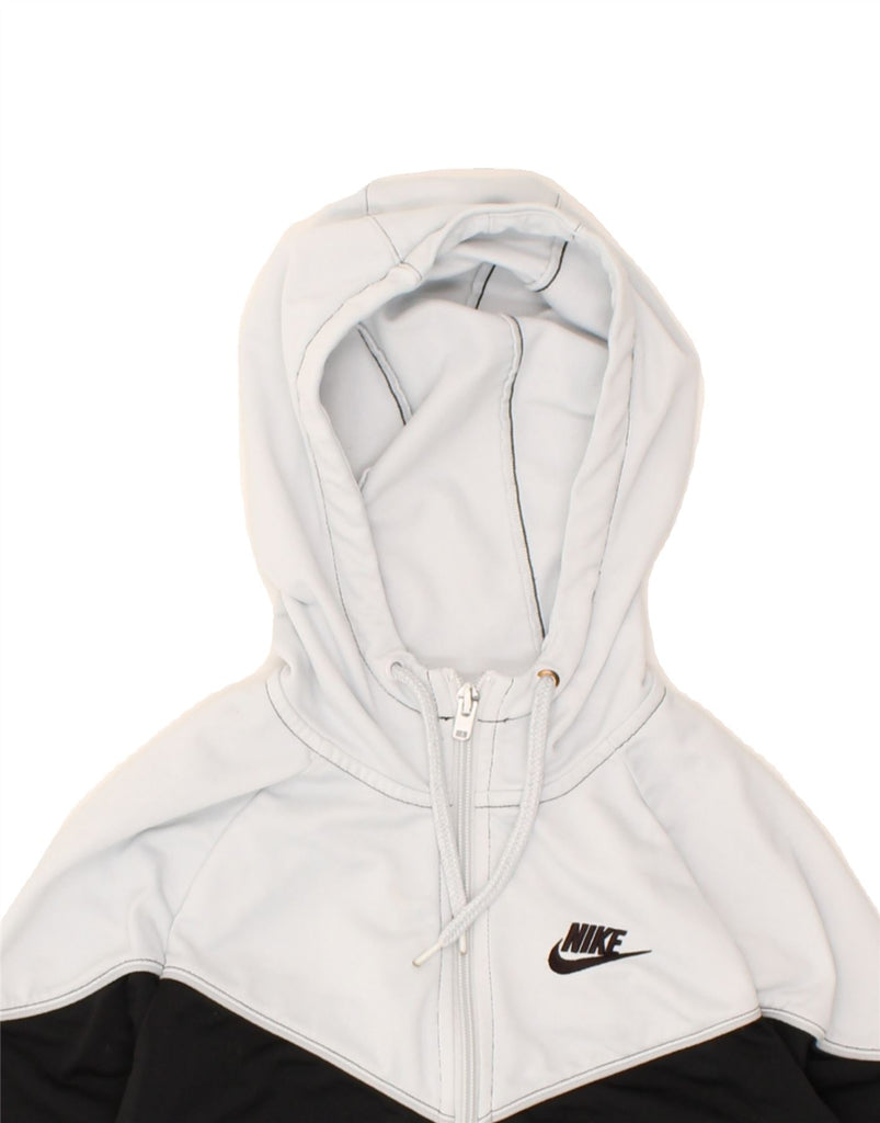 NIKE Womens Zip Hoodie Sweater UK 4 XS White Colourblock Polyester | Vintage Nike | Thrift | Second-Hand Nike | Used Clothing | Messina Hembry 