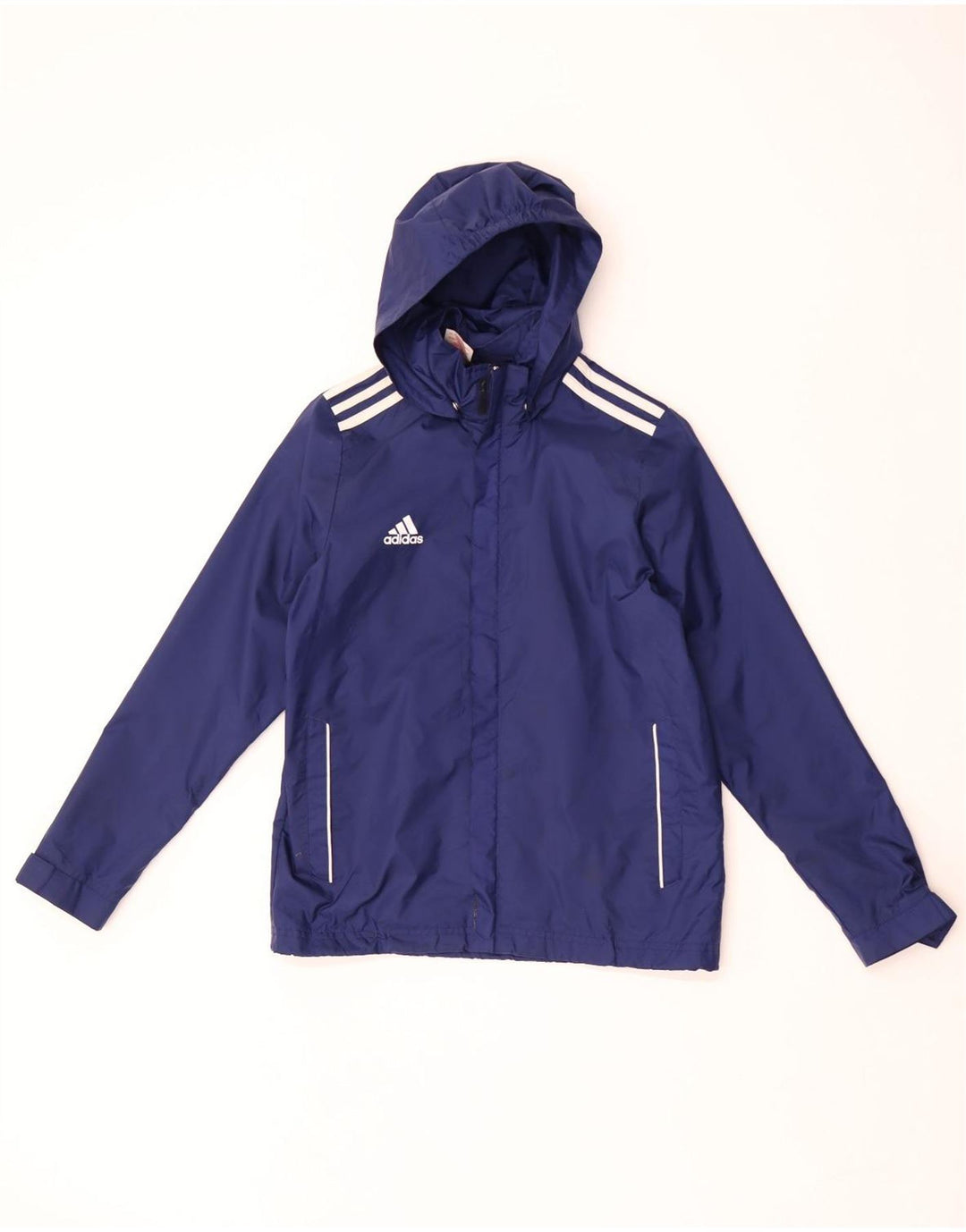 Adidas Boys Hooded Rain Jacket 11-12 Years Navy Blue Nylon
