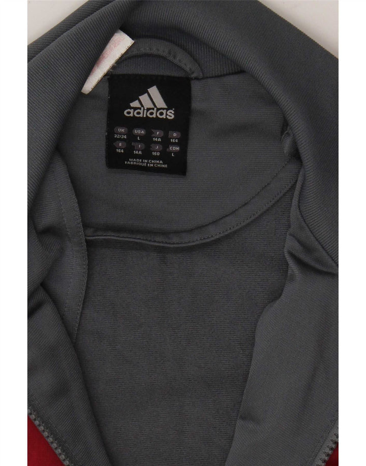 Adidas Boys Tracksuit Top Jacket 13-14 Years Grey Colourblock Polyester