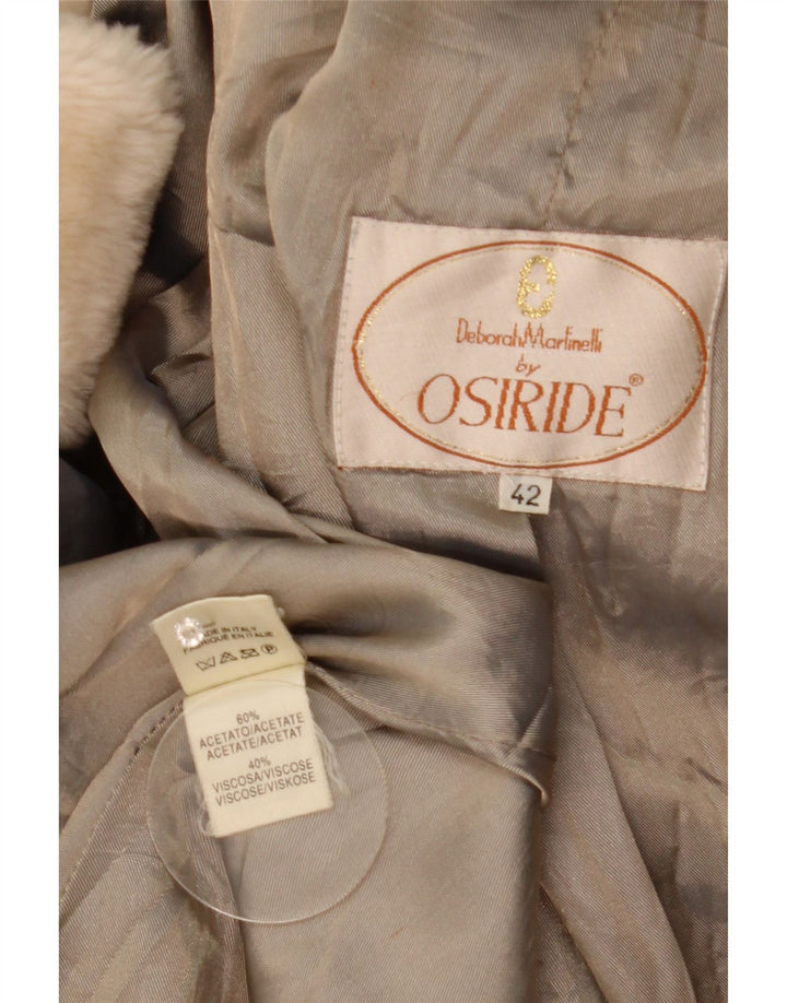 Vintage Womens Faux Fur Oversized Overcoat IT 42 Medium Beige Acetate