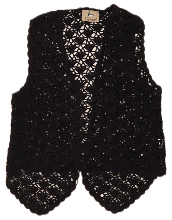Premode Womens Crop Crochet Cardigan Top UK 12 Medium Black Cotton