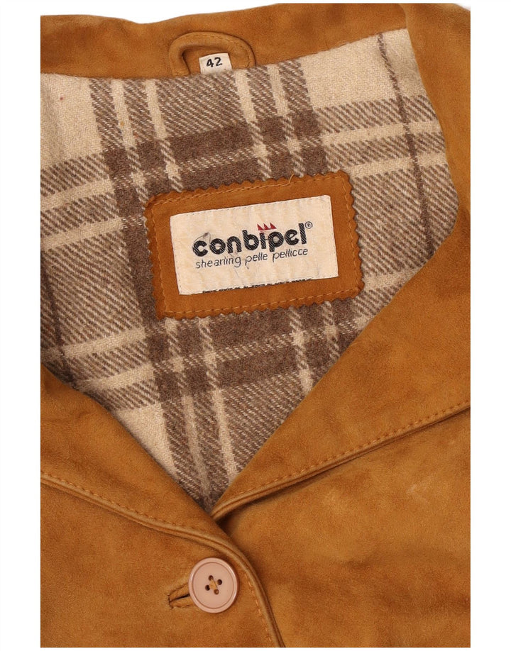Conbipel Womens 3 Button Suede Blazer Jacket IT 42 Medium Beige Leather