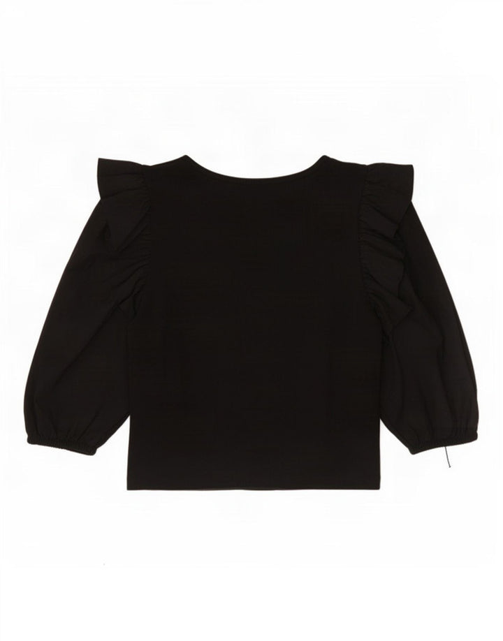 Zara Womens 3/4 Sleeve Crop Top UK 12 Medium Black Cotton