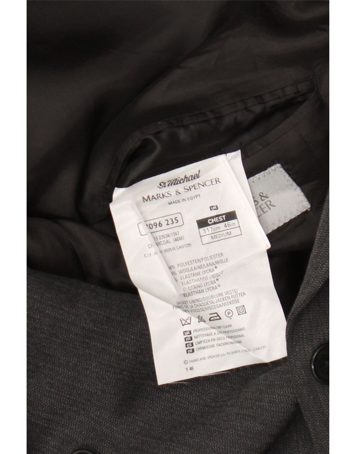 Marks & Spencer Mens Double Breasted Blazer Jacket UK 46 3XL Grey Polyester