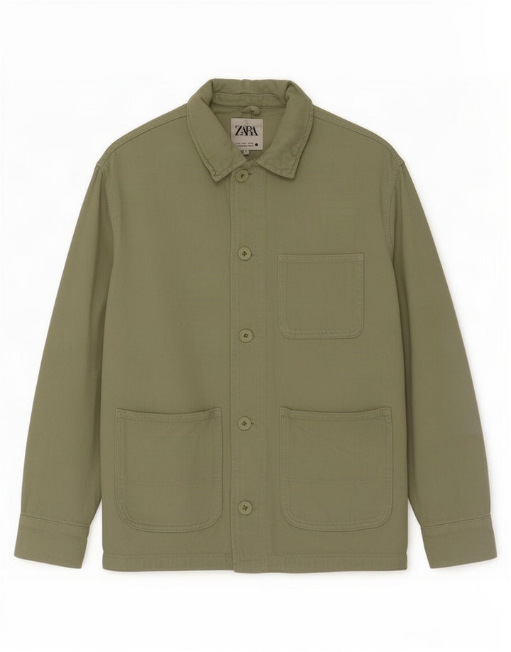 Zara Mens Utility Jacket UK 36 Small Green Cotton