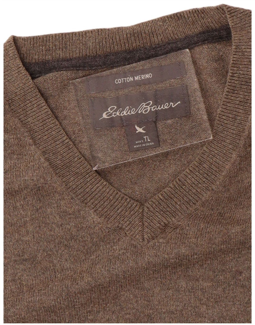 EDDIE BAUER Mens V-Neck Jumper Sweater Large Grey Cotton